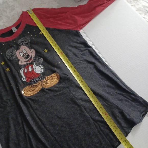 Mickey Mouse Raglan T-Shirt Medium Red & Black -Sequined Accents -Next Level - Picture 10 of 16